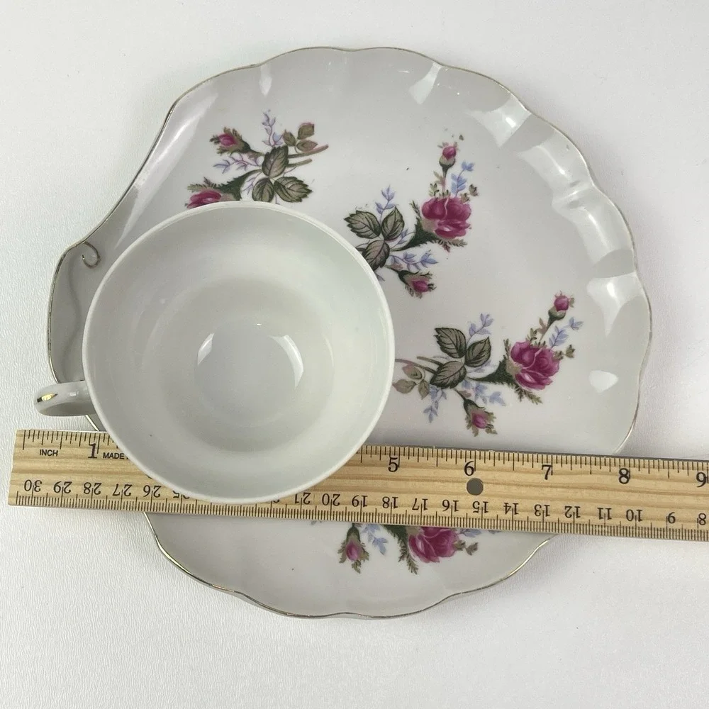 Vintage Dessert Plate and Cup Scalloped Roses Hand Painted Tea And Cake Snack‎
